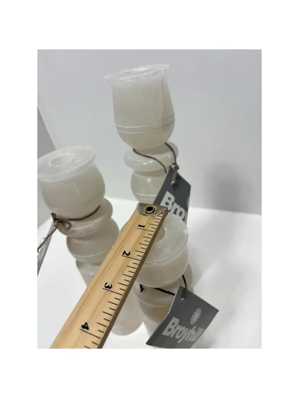Cream White Marble Candlesticks Set of 3 Designer Broyhill NEW Modern Home Decor